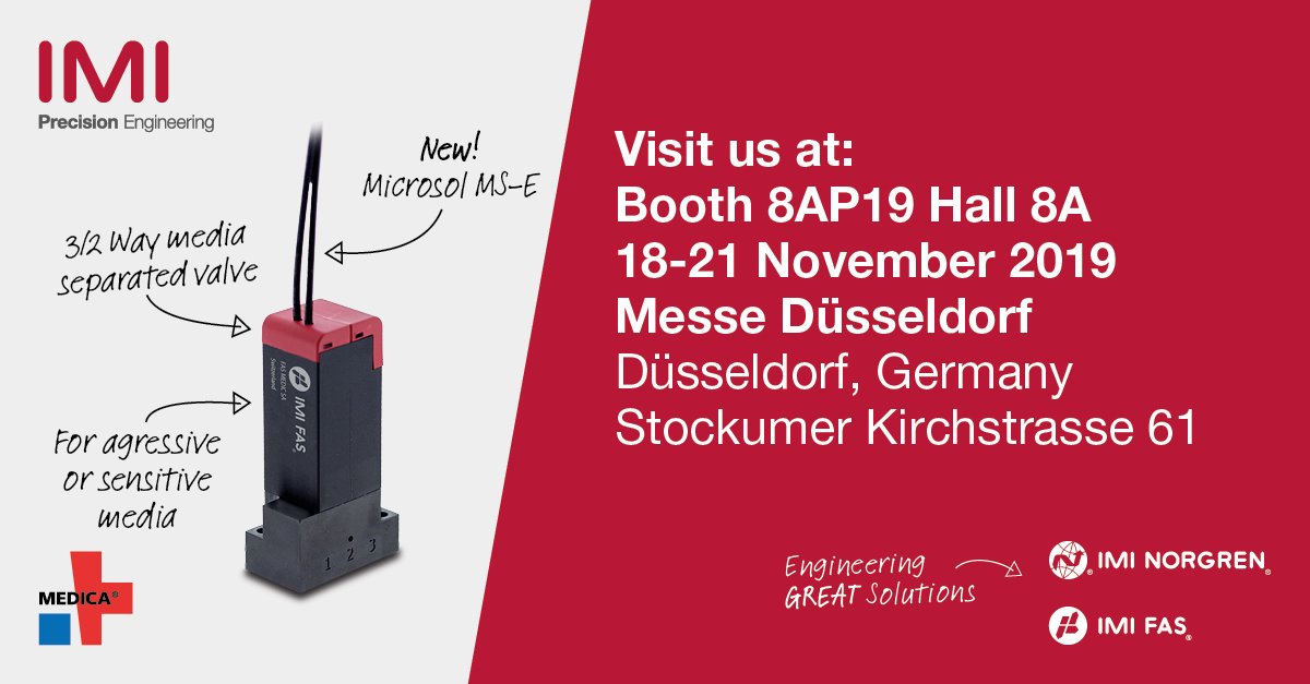 Are you attending <a href="/MEDICATradeFair/">MEDICA</a>? Visit booth 8AP19 to find out  more about our products that are customer-designed to meet the demanding performance requirements of medical device and diagnostic instrumentation applications. imi.pe/VhLB50x5OCu