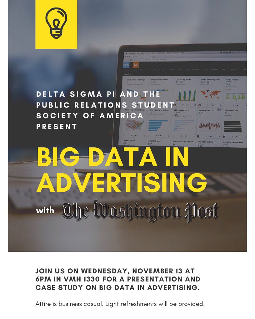 dspumd's tweet image. We’re very excited to announce an upcoming event with the Public Relations Student Society of America: Big Data in Advertising with The @WashingtonPost. 
Join us for a presentation and case study with a recent UMD alumna speaker!