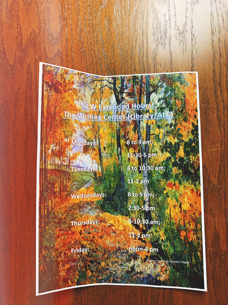 Be sure to take advantage of the Writing Center in the ALC (located next to the main desk). Stop by to get one-on-one consultations from our tutors to help with any writing assignments, projects, or your upcoming final papers!