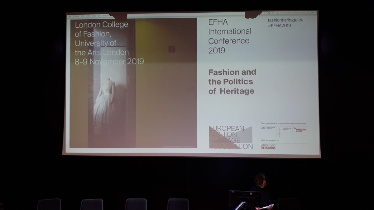 Super excited to be attending #EFHA2019 Conference: Fashion and the Politics of Heritage <a href="/LCFLondon/">London College of Fashion</a> opening address by Professor Djurdja Bartlett.