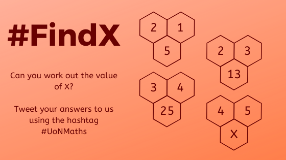 UoNMaths's tweet photo. Can you work out the value of X?

Tweet us your answers using the hashtag #UoNMaths

#Mathematics #Puzzle #FindX @UoNScience https://t.co/DPd6NX2BdM