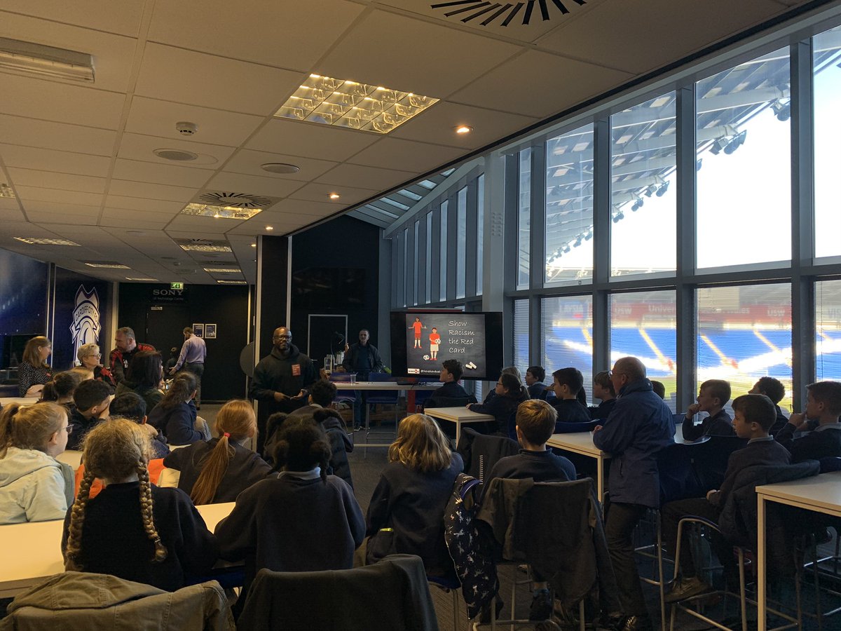 Our educational club event is underway @CardiffCityFC with @Swharts6 educating pupils from @DinasPowysPS #SayNoToRacism