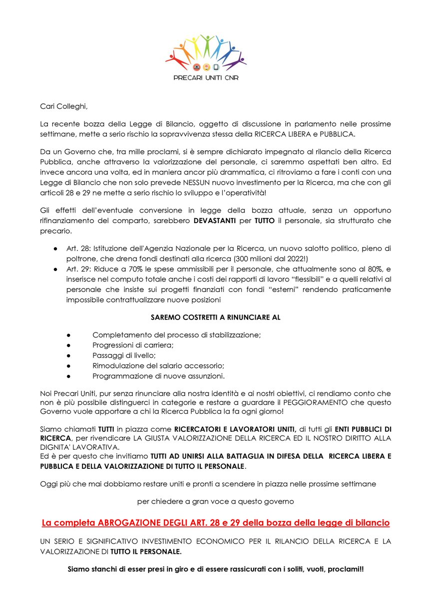 PLMLNZ's tweet photo. #RT @PrecariUnitiCNR: #art28art29 in bozza #LdB mettono a rischio la sopravvivenza della #ricercapubblica!
@PrecariUnitiCNR chiamano in piazza #tuttoPersonaleEpr per rivendicare giusta valorizzazione #ricerca e #diritto a #dignitàLavorativa!
#Ricercatori… https://t.co/EieNt26IDI