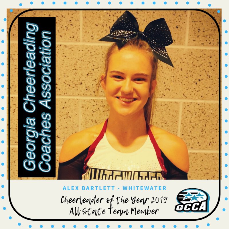 Georgia_Cheer's tweet photo. Today’s COTY All-State cheerleader Spotlight is from Whitewater! Here’s Alex Bartlett! Congratulations Alex! We are proud of you! #2019COTY #GCCA2019 https://t.co/CZBy4bboPr