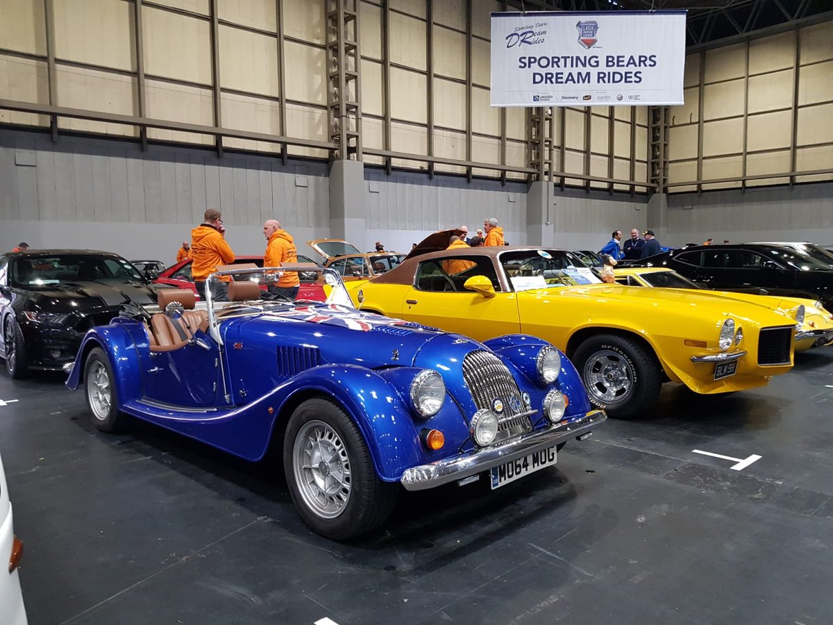 morganmotor's tweet photo. We are supporting the Sporting Bears Dream Rides at the NEC Classic Car show this weekend. Fancy a ride in the new Plus Six? Head to hall 5 to book, all money goes to charity! #NEC #ClassiCarShow #SportingBears https://t.co/RQrVxvXlIF