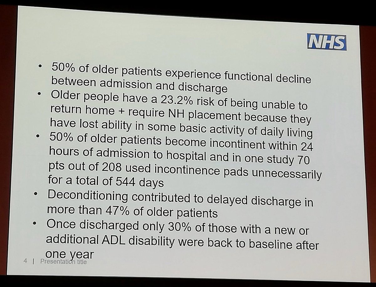 SisterEmms's tweet image. Deconditioning in hospital is an #AvoidableHarm but 50% of older people experience it. Is it time to start measuring change in functional status &amp;amp; doing #RootCauseAnalysis to learn and improve? Reflecting on how to do this @MRI_ElderlyCare  #BGSconf @AnnMarieRiley10 @dawnpike20