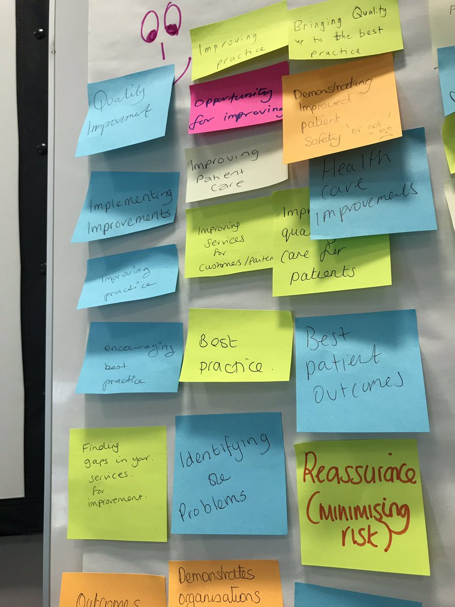 cascleicester's tweet photo. We are training a group in London today on #clinicalaudit. Some really positive view on how Audit makes a difference: improving patient care, defines best practice, identifies gaps but also reassures, helps spread learning #lotsofpositives https://t.co/W8mzVJPYCl