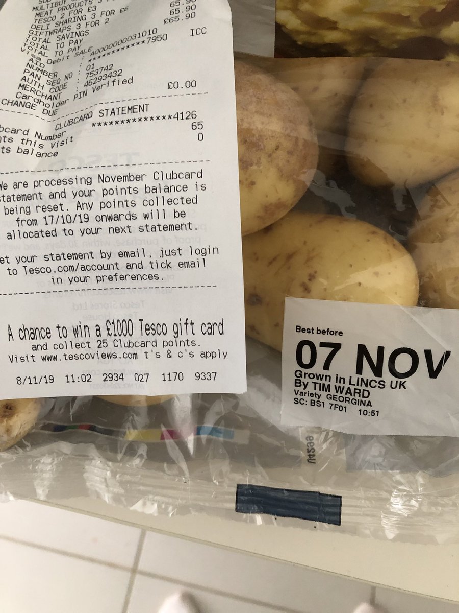 AEJHeath's tweet photo. @Tesco just bought these potatoes and they have a best before date from yesterday! Please advise what I can do. So frustrating! https://t.co/tBWBrQJXAP