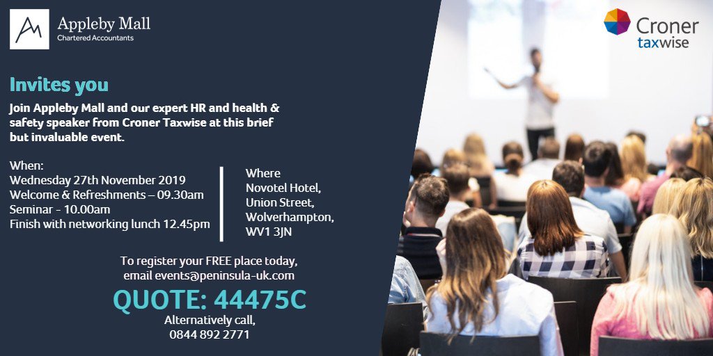 ApplebyMall's tweet photo. Are you a business owner? Do you have employees?

On 27th November, we'll be hosting an employment law update seminar, covering important changes to the law from April 2020.

Book your place 👉 https://t.co/6miWWFhgsY

More details 👉 https://t.co/hQ3zhTL5tq https://t.co/iwuu0sFdNr