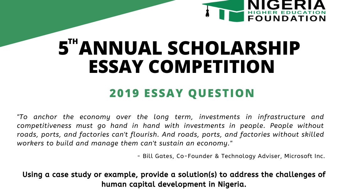 Follow the link below to read more about the 5th Annual Scholarship Essay Competition.

thenhef.org/programs/annua…

#NigeriaHigherEducationFoundation #UniLag #UniversityOfLagos #AhmaduBelloUniversity #BayeroUniversity #UniversityOfIbadan #UniversityOfPortHartcourt #Essay #TheNHEF