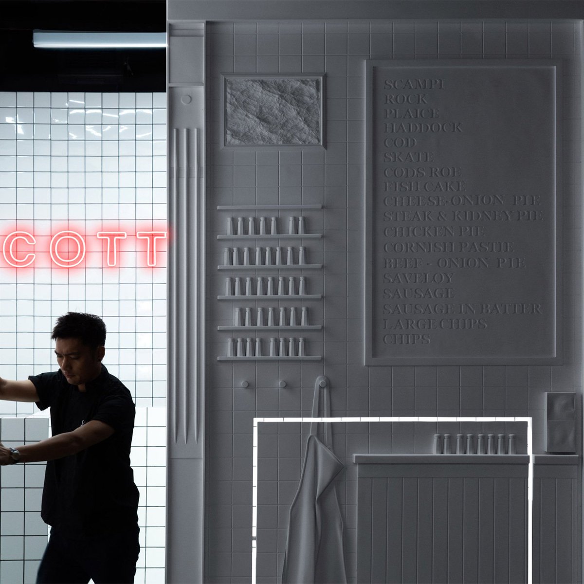 A chippie in China? Unknown Works, a London and Hong Kong-based agency have completed a fish &amp; chip shop in Chengdu, China. The creative studio scanned chip shops throughout the UK, producing 3D representations of their interiors... See more on instagram: instagram.com/p/B4mg55Gha-3/…