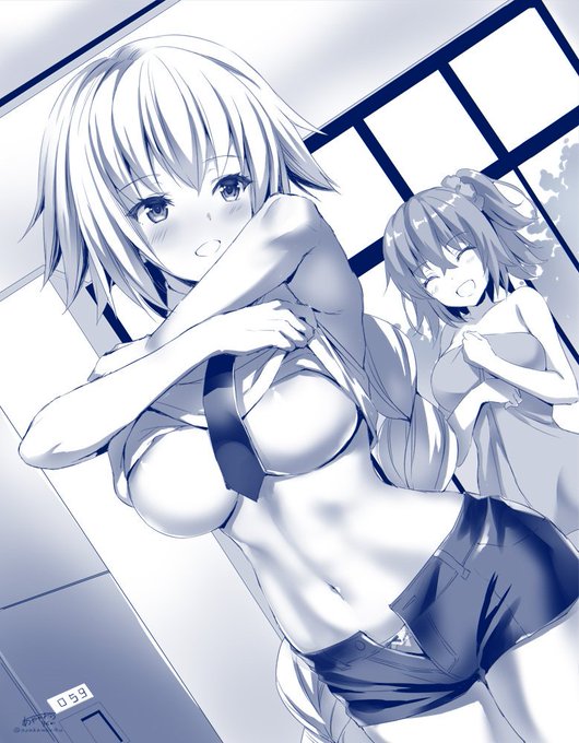 出遅れ気味ですが、いいおっぱいの日なのでジャンヌっぱいとぐだ子っぱい描きました。今から一緒に温泉の図。ジャンヌの私服も実装されないかな～!#いいおっぱいの日 