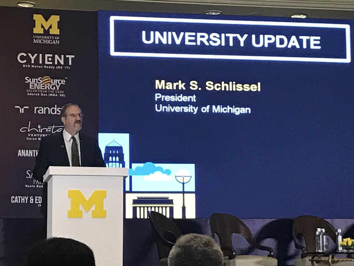 "The exchanges that happen between faculty and students as they travel around the world make the world a safer place."

President <a href="/DrMarkSchlissel/">Mark Schlissel</a> delivers remarks at the <a href="/UMIndiaAlumni/">UM India Alumni</a> event in #Bangalore.