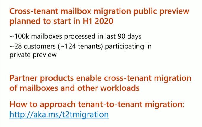 Big announcement at #MSIgnite for anyone who has multiple Exchange Online Tenants....Cross-tenant mailbox coming in 2020 <a href="/ucisaig/">UCISA IG</a>