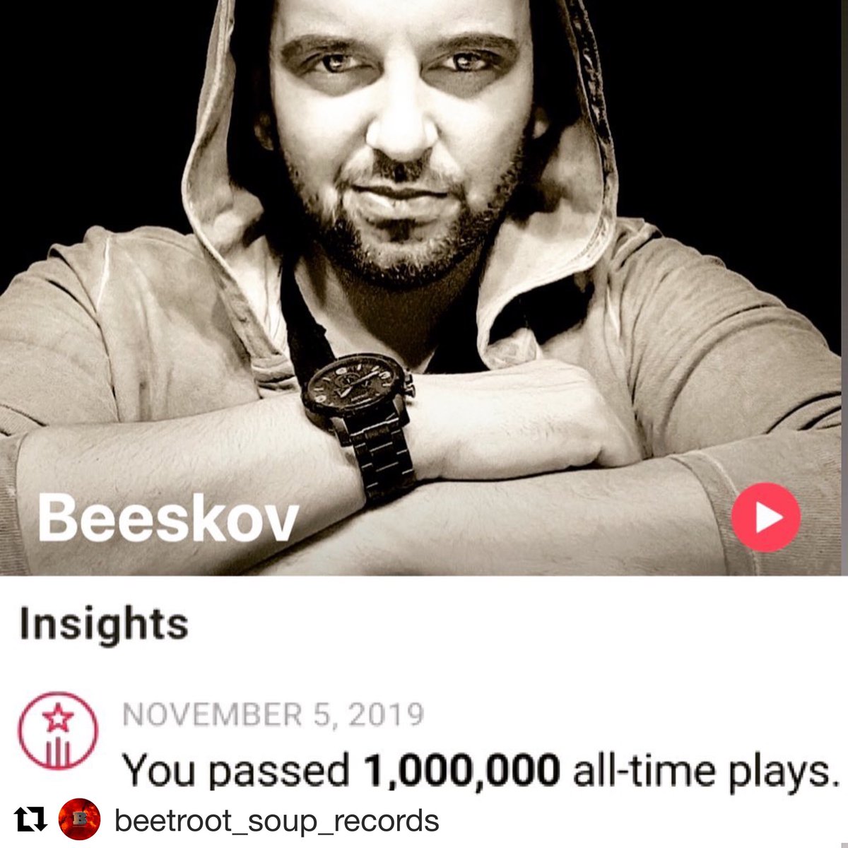 lukheyluk's tweet photo. Congrats @beeskov #onemillion 💵 plays on ⁦@AppleMusic⁩ #AppleMusic #housemusic #dancemusic #chillmusic #TropicalMix #deephouse #techhouse 
https://t.co/TWPHZmt5JJ https://t.co/tCmTeQnqC8
