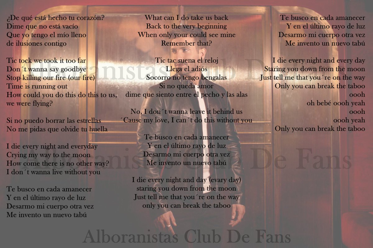 Familia!! ¿Ya os sabéis la letra de #Tabú ?
Pues ya la tenéis para que la podáis leer y poder hacer vuestro karaoke particular.
¿Quien se atreve hacer su propia cover? 
¡¡Venga animaros a subir vuestros vídeos cantándola!! Y que <a href="/pabloalboran/">Pablo Alborán</a> lo vea!!!
