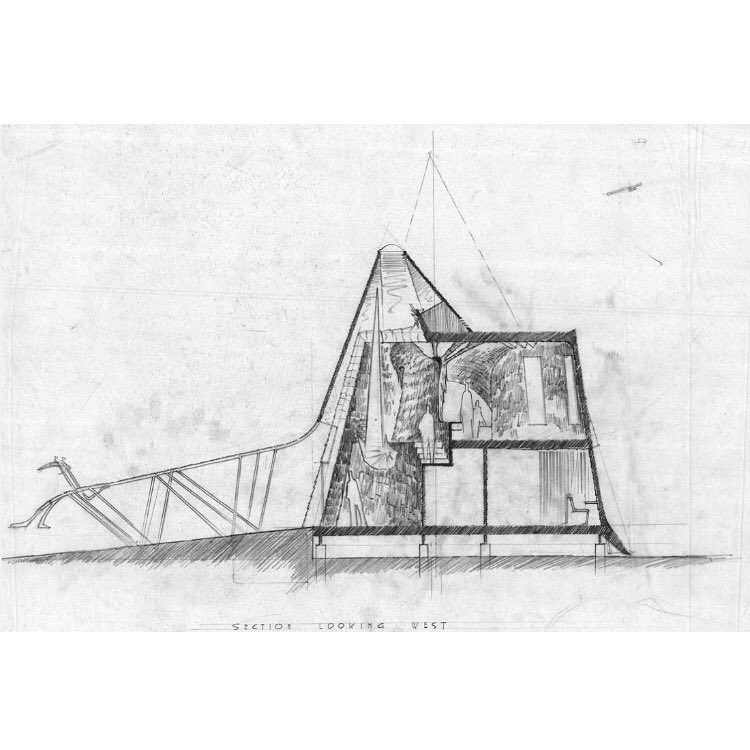 American gothic. Herb Greene, Prairie House, Norman OK, 1961 #architecture #drawing #drafting #rendering #section #pencil #expressionism #midcenturymodernism #midwestmodernism #inspiration #singlehandedly