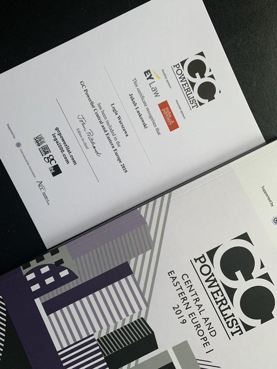Bardzo mi miło, że jako jedyny prawnik działający na rynku sportowym zostałem doceniony przez <a href="/gcpowerlist/">GC Powerlist</a> i umieszczony wśród czołowych szefów działów prawnych spółek kapitałowych w rankingu Legal500 General Counsel Powerlist 2019 na Europę Środkowo-Wschodnią
 
<a href="/LegiaWarszawa/">Legia Warszawa 🏆</a>