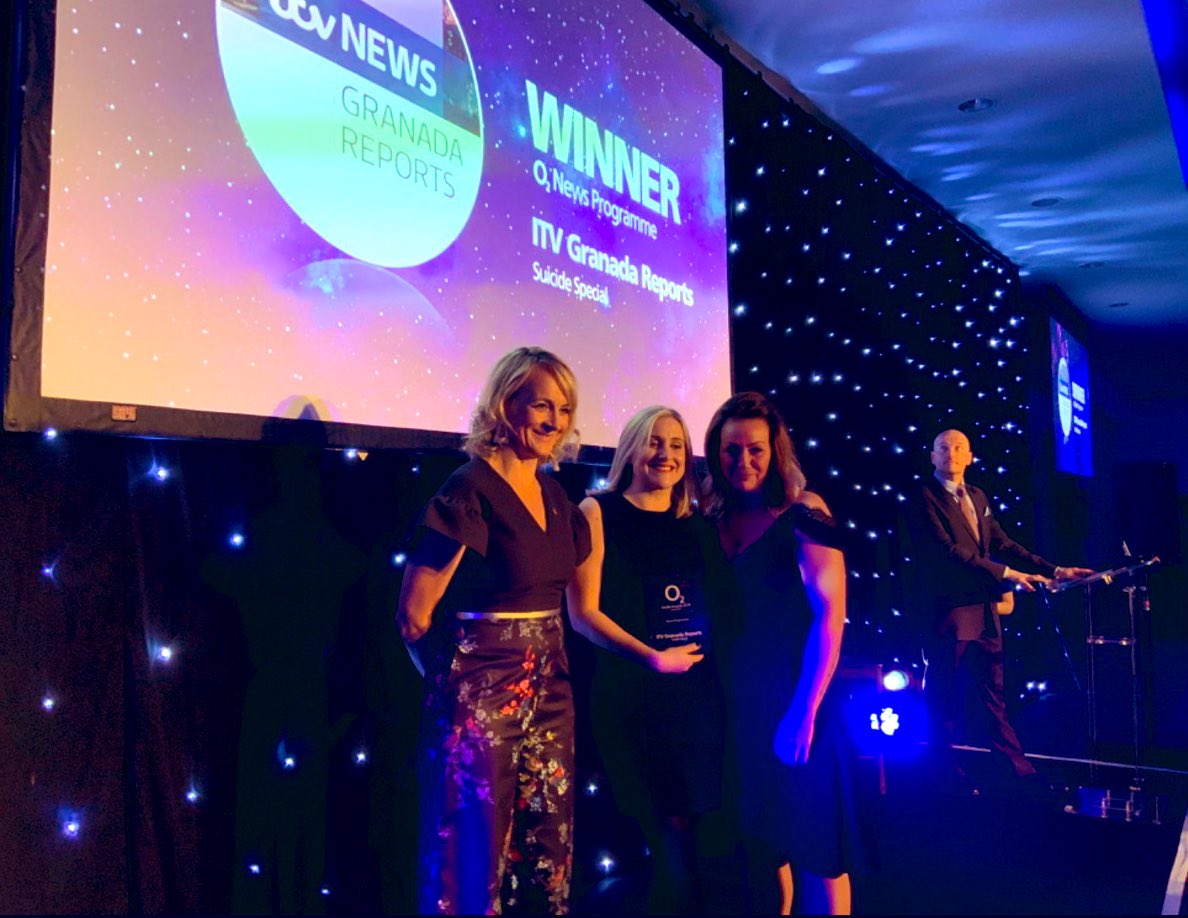 rachelmairs's tweet photo. So proud to collect this award on behalf of everyone that worked so hard on this programme. Special thanks to @samaritans @PAPYRUS_tweets and the incredibly strong families who shared their stories with us #O2MediaAwards2019 https://t.co/4cXZjBTOJY