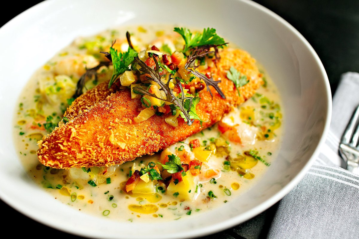 CRISPY CATFISH 
Shrimp and Potato Chowder • Bacon-Fennel Relish 
#fall
