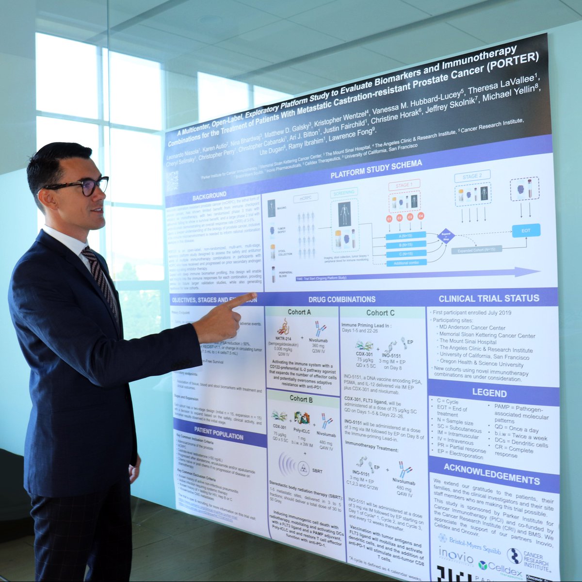 parkerici's tweet photo. 1/ PICI first poster author @LeoNissolaMD presents our Phase 1b platform study at #SITC2019, Poster P387. This multi-arm, multi-stage clinical trial evaluates 3 distinct #immunotherapy drug combos in #prostatecancer. Access the PORTER poster here, https://t.co/cn2eavfop4 https://t.co/bYKnVDF9BE