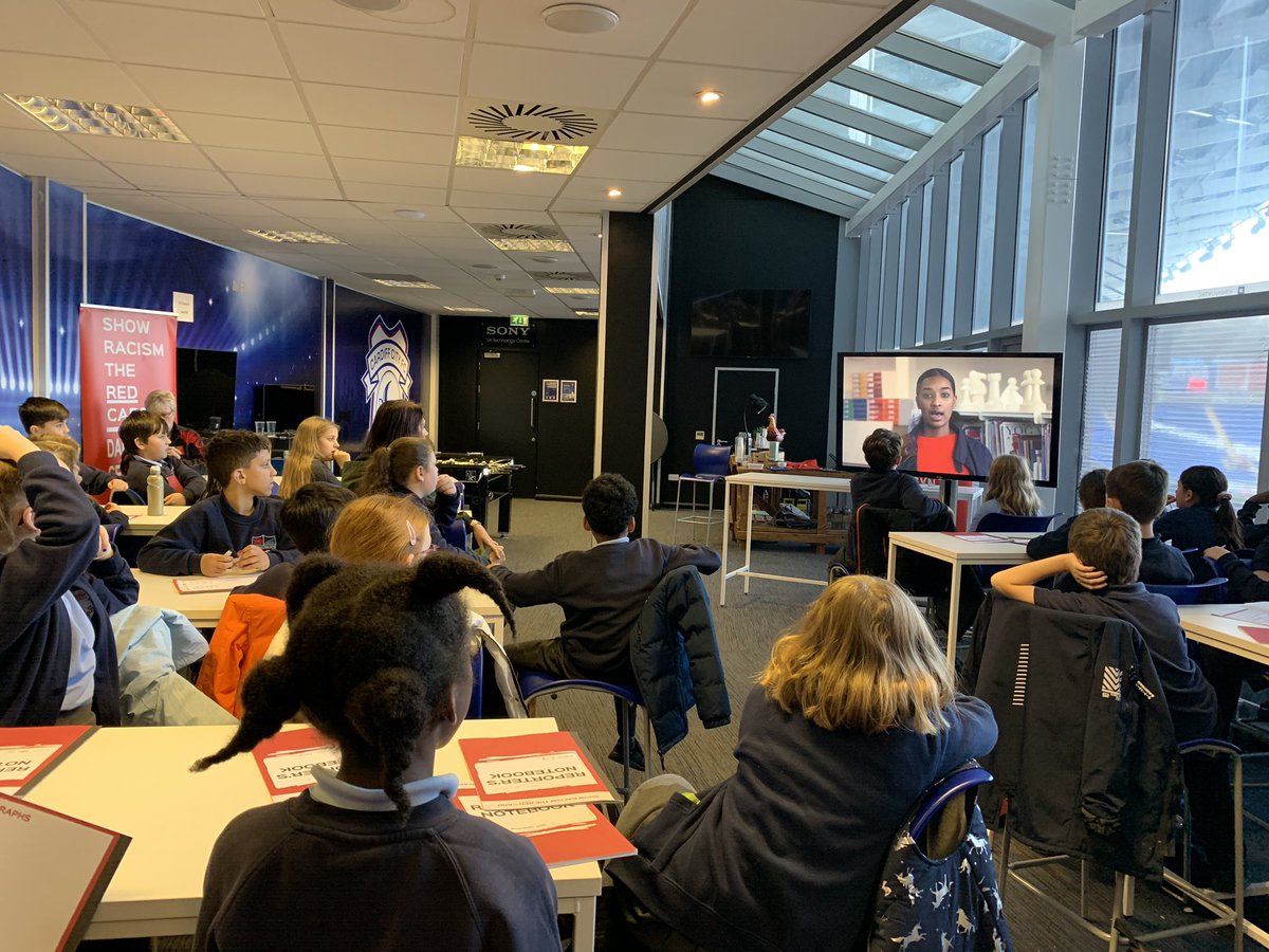 Young people from @DinasPowysPS are now watching our educational film @CardiffCityFC before asking questions to players in a role play press conference @VOGEquality @VOGCouncil