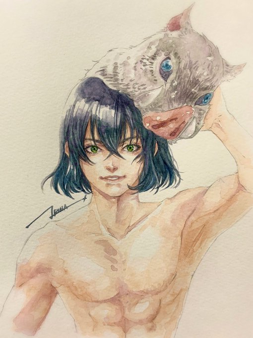 いろはさんがTwitterに投稿した嘴平伊之助(鬼滅の刃)のイラスト。