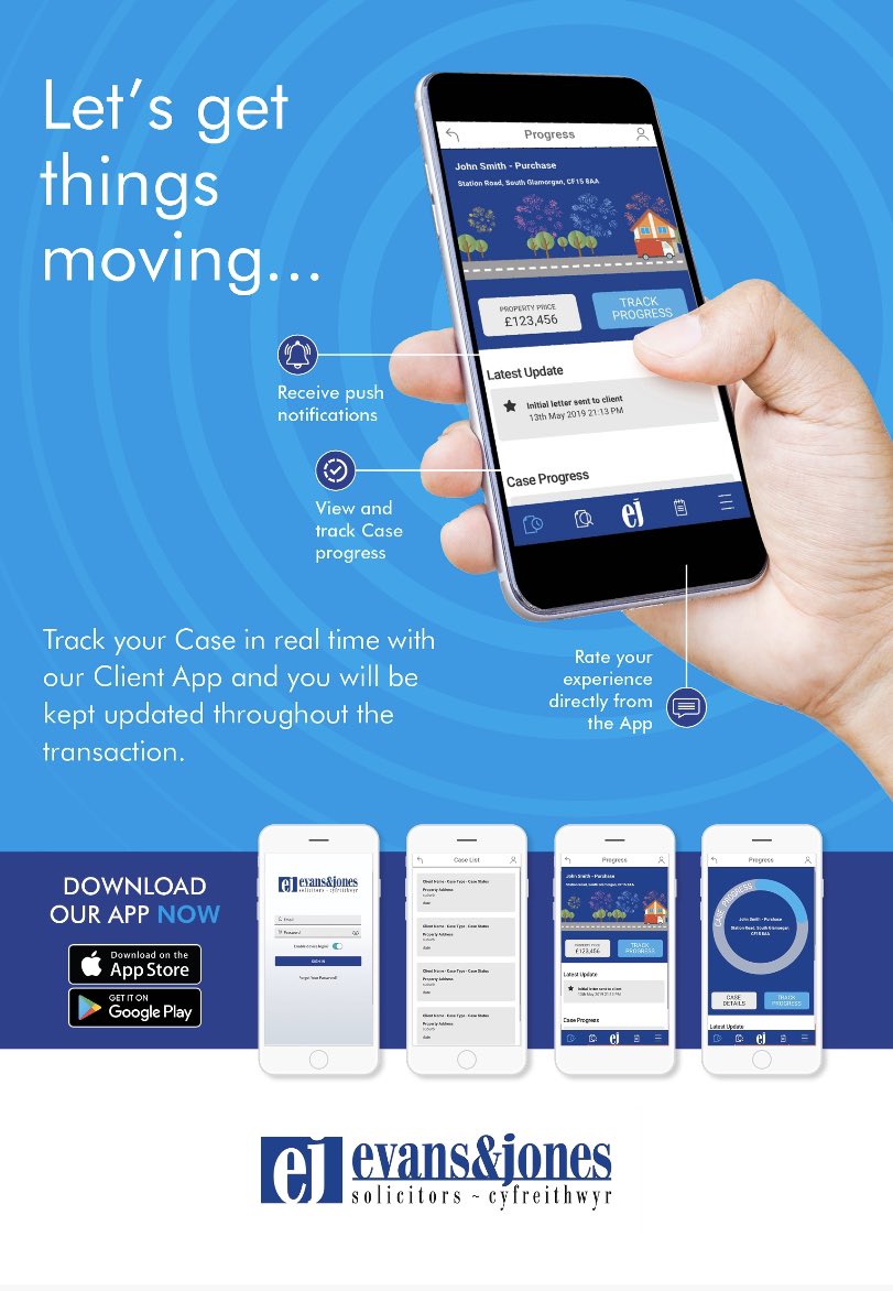 EvansandJones1's tweet image. DON’T FORGET! If you instruct us in a conveyancing transaction, you can track progress of your case via our app #conveyancing #technology #casetracking