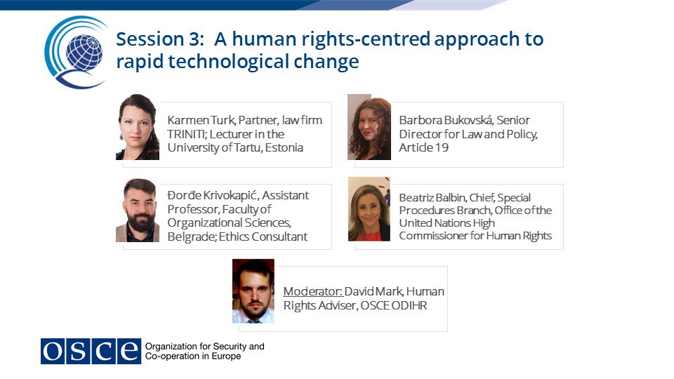 OSCE's tweet photo. #SecDays: How can the OSCE’s participating States ensure that the use of new tech will promote human rights and fundamental freedoms and enhance comprehensive security? Watch Session 3 LIVE at https://t.co/4UakRGpMdK https://t.co/2xyu3vbFWe