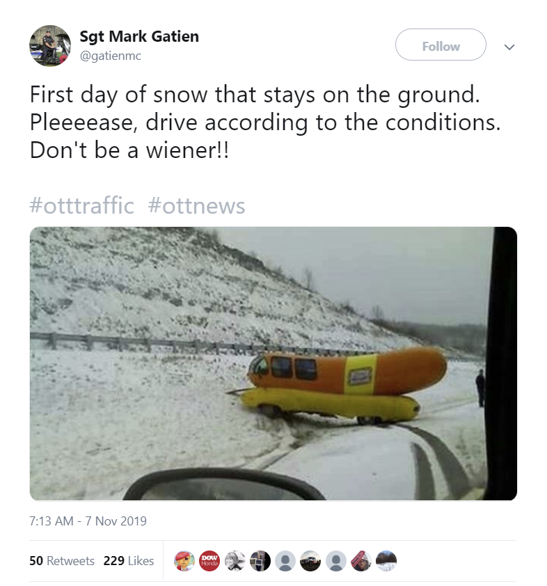mynamesnotgordy's tweet photo. This just in.

CPC insiders report that slick, snow-covered roads in Ottawa this morning caused Andrew Scheer to lose control of his limo on Colonel By Drive near Hog's Back Park.

No reports of injuries, but witnesses did say Scheer was unable to provide proof of insurance. https://t.co/WGvspGZiJL