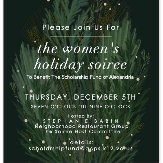 Ladies of ALX...Mark Your Calendar for Dec. 5th 🎄🍸🎄  Always a lovely evening to benefit kids in OUR Community. Gracious THX to Stephanie &amp; <a href="/NRGRestaurants/">NRGRestaurants</a> &amp; Our Host Committee. Click 4 Last Year's 📸bit.ly/2NQoZF3 Watch for YOUR invitation. Or get in touch! 🎄🍸🎄