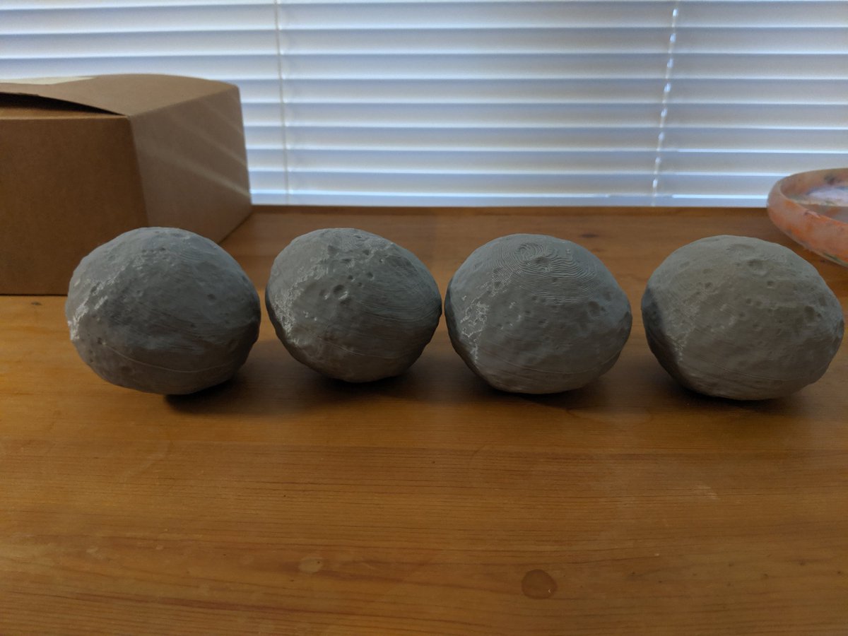 planetarydrone's tweet photo. Hello! I have these 9 cm diameter 3d topo Vesta models and don't need them. They have minor 3d printer defects/used them to dial the printer in.

If you are interested I can get one to you for ~$13 including shipping.

Shoot me a DM if you want one (or more?) https://t.co/c9G4CTlLzF