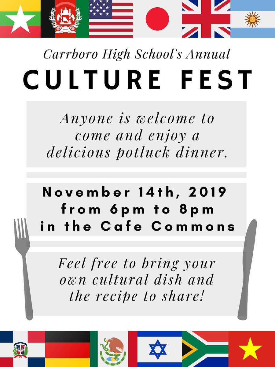 CHSJaguars's tweet photo. Still looking for ideas of a dish to bring to CultureFest? Pop into our @carrborohsl to find a recipe. So many to choose from! And remember to sign up here to tell us what you are bringing: https://t.co/iffFbaUPF9 https://t.co/cQLKHSkgGn