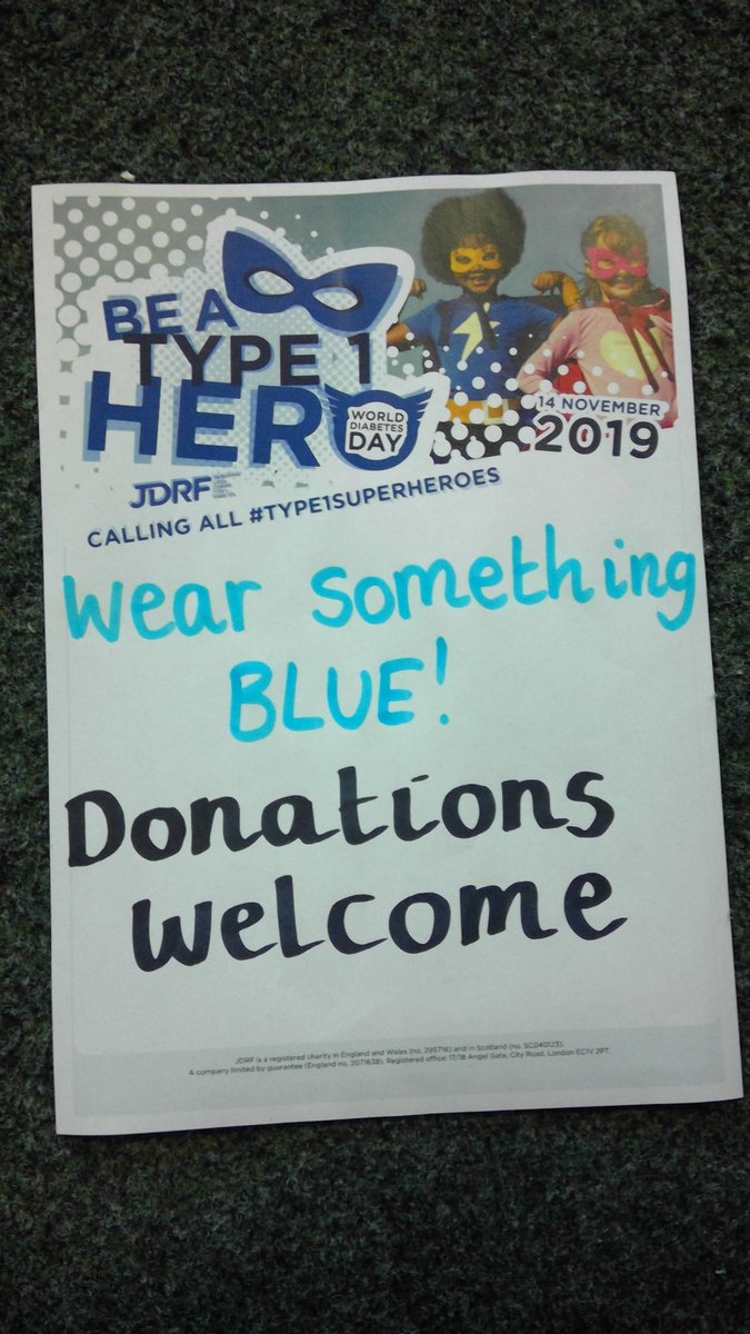 On Thursday 14th November we will be raising money for JDRF, a Juvenile Diabetes charity, by wearing something blue. It could be a tshirt, a hair bobble or even your socks!