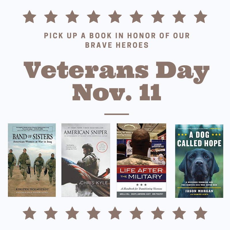 waketechlib's tweet photo. In honor of our brave heroes, stop by the library and pick up a book to celebrate Veterans Day this November. #WakeTech #WakeTechLibrary #VeteransDay https://t.co/siw1fsSYGI