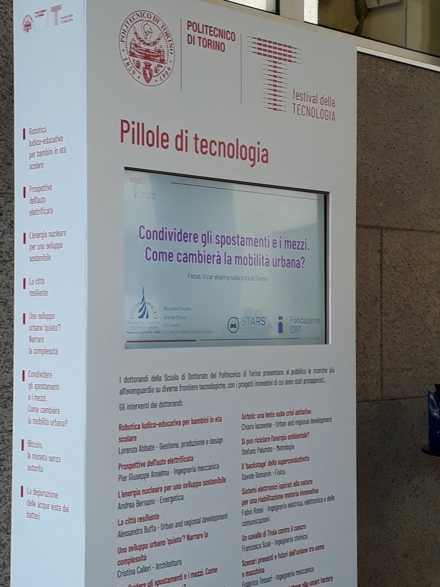 Do you want to know more about #carsharing in Turin? Come tomorrow and on Sunday at 4.30 PM at #FesTech19 <a href="/PoliTOnews/">Politecnico di Torino</a>