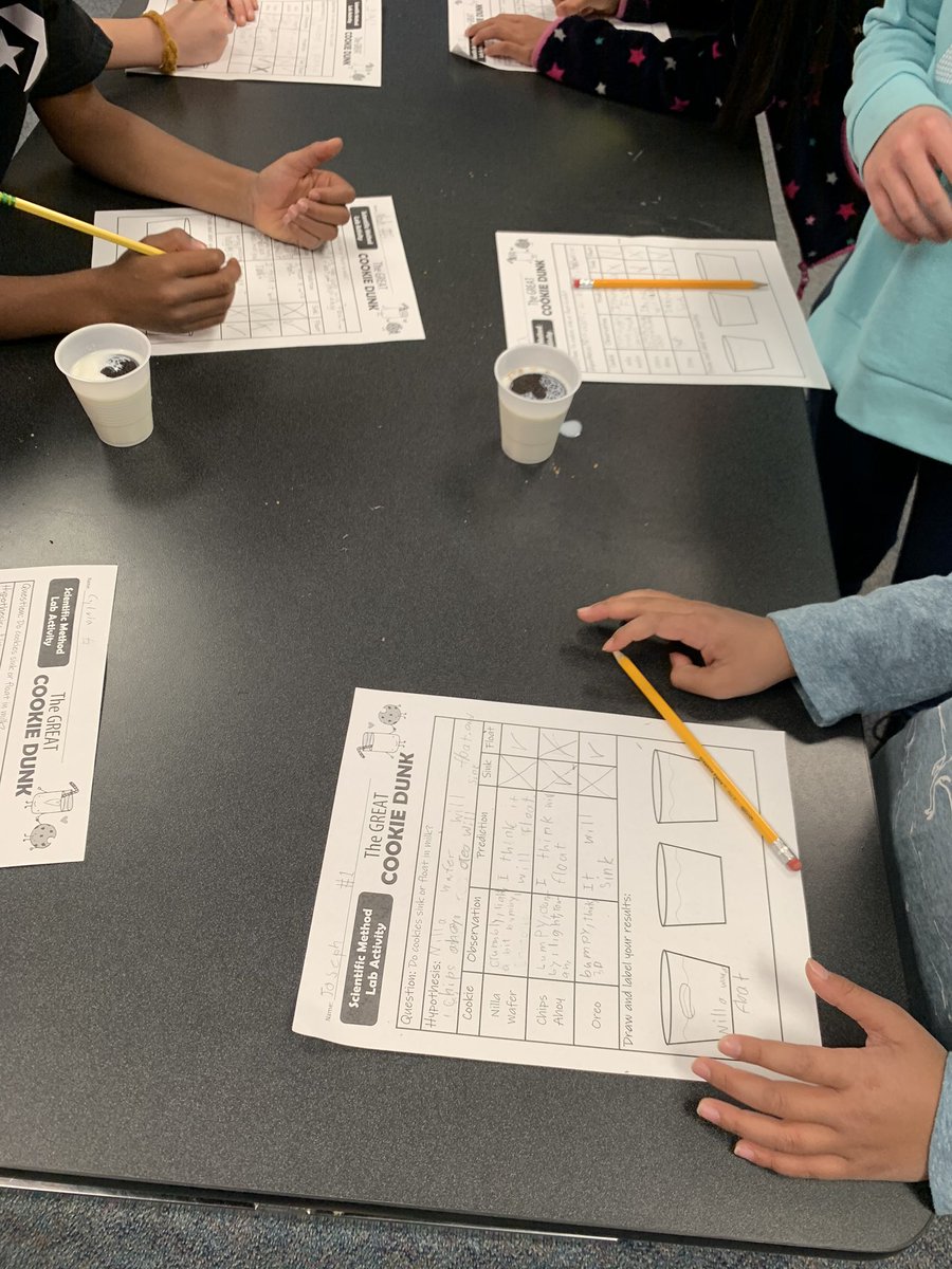 LBDonatelli's tweet photo. Third graders using the scientific method to test if different cookies sink or float! They were super bummed that they couldn’t eat their science experiment! #bmesinnovates #engageycsd @cgonzalezvega @dreitzbmes https://t.co/fV5QtfLISN