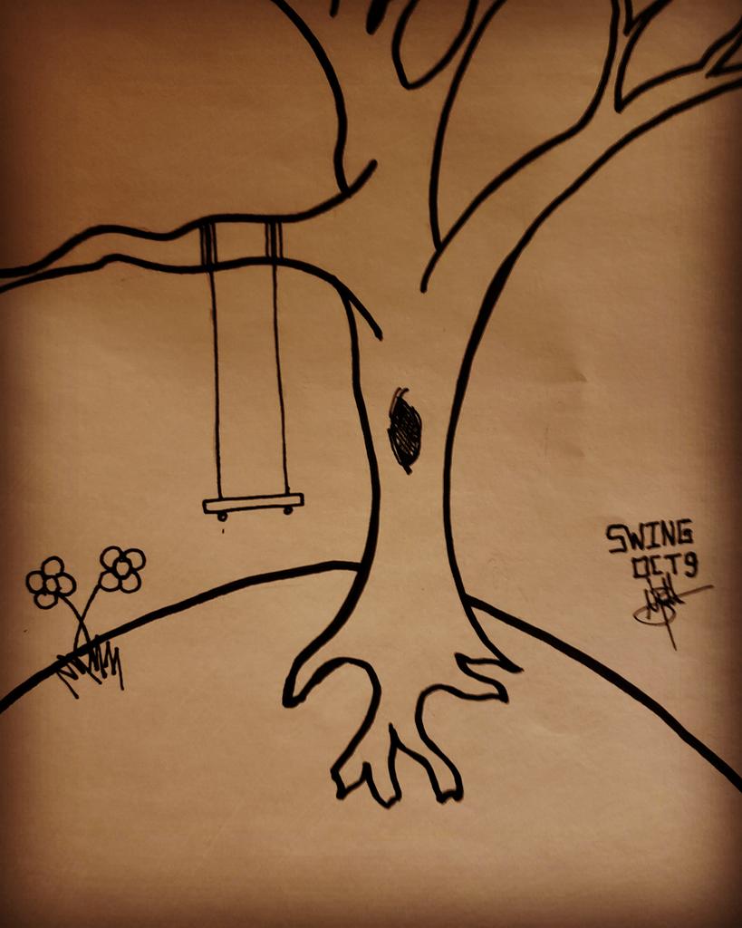 ElJefeNeo's tweet image. (I suck at keeping up with Inktober...but I got farther this year!)
I remember having a Swing like this in front of my parents house, sure it wasn't on a hill or anything...but it was nice nonetheless. #inktober2019 #swing #nostalgic