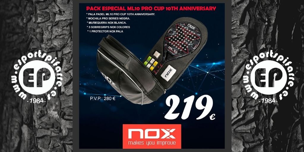 EsportsPifarre's tweet photo. ¡¡¡ DISPONIBLE!!!
PACK ESPECIAL ML10 PRO CUP 10TH ANNIVERSARY.
*
Estrena pala de padel y mochila a un precio imcreible.
Nox celebra su 10Th Anniversario.
#esportspifarre #esportspifarreteam #noxpadel #noxteam #packpadel #padeladiccto #aniversario #padeleros #padel #nox #ml10 https://t.co/ADgkkTbpGU
