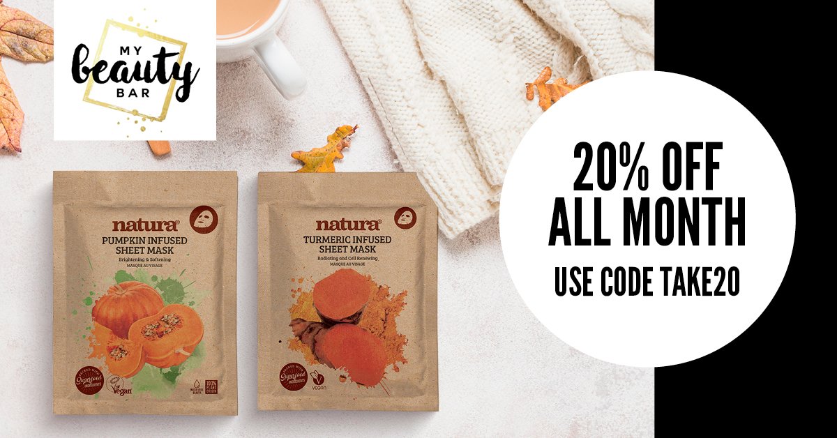 naturamasks's tweet photo. We're proud to be Brand of the Month alongside BARBER PRO at My Beauty Bar and you can get 20% OFF our natura sheet masks throughout November using the code TAKE20. 

SHOP NOW >> https://t.co/B1XOydnGGd

#friyay #vegan #superfood #skincare #plantbasedorigin #promo #beauty https://t.co/57Pv286aDq