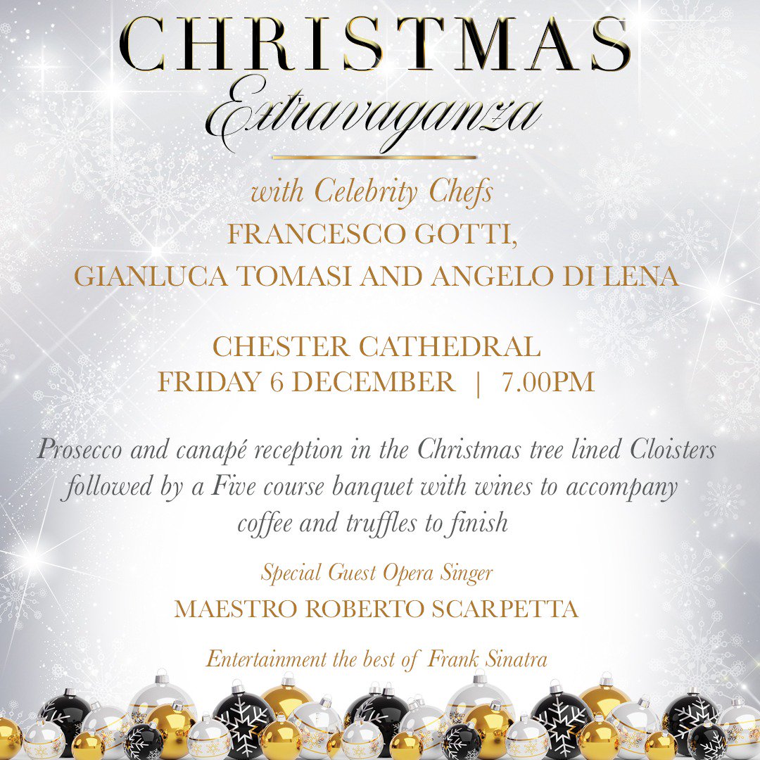 Bookings are being taken for our next Italian Gala Night on Friday 6th December <a href="/ChesterCath/">Chester Cathedral</a> with Celebrity Chef @Chef_francescogotti. Call 01244 500964 to reserve your table or email sarah@bollicini.co.uk #ItalianFood #Italiandrink #ILoveItaly