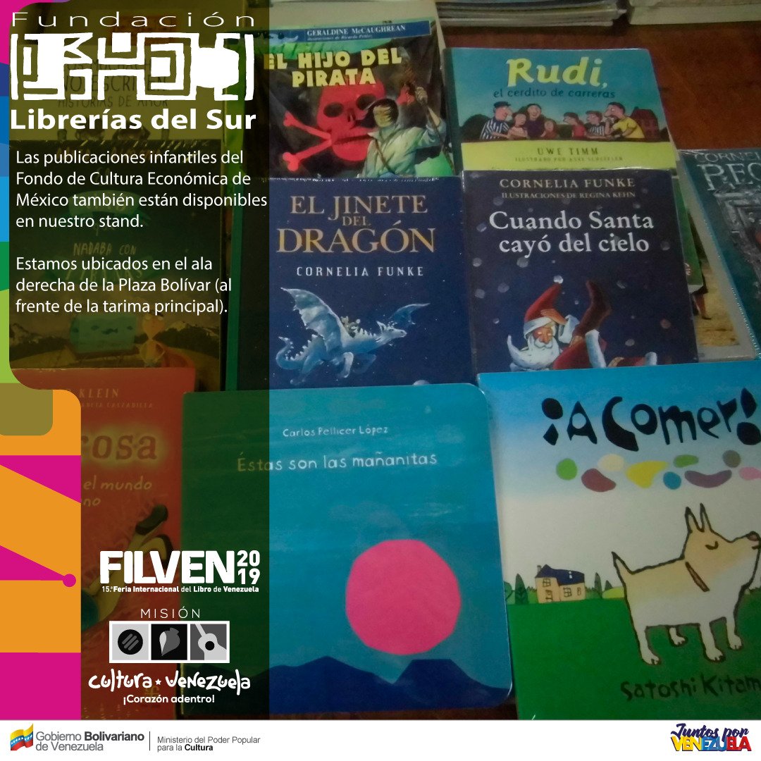 ¿Buscas en esta #Filven2019 publicaciones infantiles? Esto es para ti

 Ven a nuestro mega stand en la Plaza Bolívar y descubre todas las publicaciones del <a href="/FCEMexico/">Fondo de Cultura Económica</a> para los chamos.

 <a href="/minculturave/">Ministerio del Poder Popular para la Cultura</a> @filven2019

#VenezuelaPazYVida #Caracas