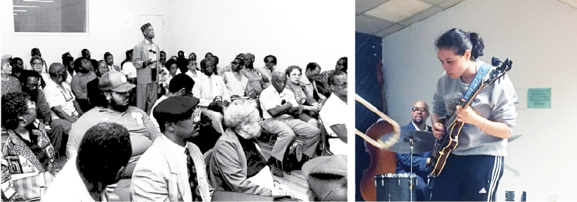 Local_802_AFM's tweet photo. Jazz outreach at Local 802, then &amp; now! Left, trombonist Benny Powell addresses a meeting of musicians in the '80s; right, the present-day Jazz Committee's #JMStudentJam. In Allegro, musician David Stern writes about the history of the 802 Jazz Committee: https://t.co/gdC4lcECTT https://t.co/54UAxTQ8Fs