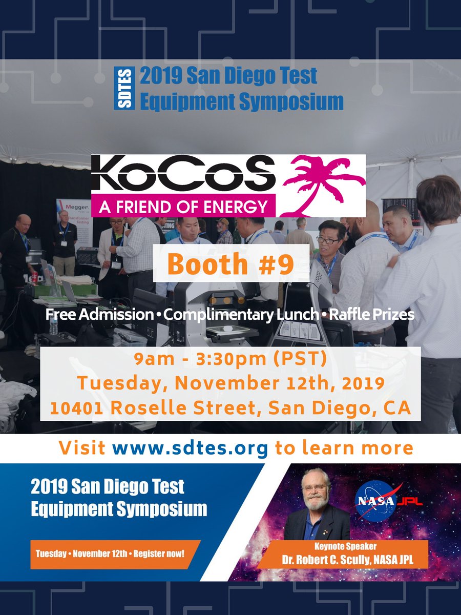 SDTestEquipSym's tweet photo. There's still time to register. @KoCoSAmerica will be exhibiting at booth #9 at the 2019 San Diego Test Equipment Symposium. Free Admission. https://t.co/69DXMjjF0s #SDTES 

@SDTestEquipSym 
When? November 12th from 9am to 3:30pm (PST) https://t.co/f46XqtL6aE