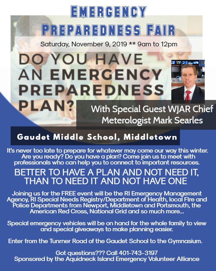 RhodeIslandEMA's tweet photo. Join us tomorrow morning if you can. We will be talking about the three keys to emergency preparedness: Make a kit. Make a plan. Stay informed. https://t.co/9Wsj4b7IWU