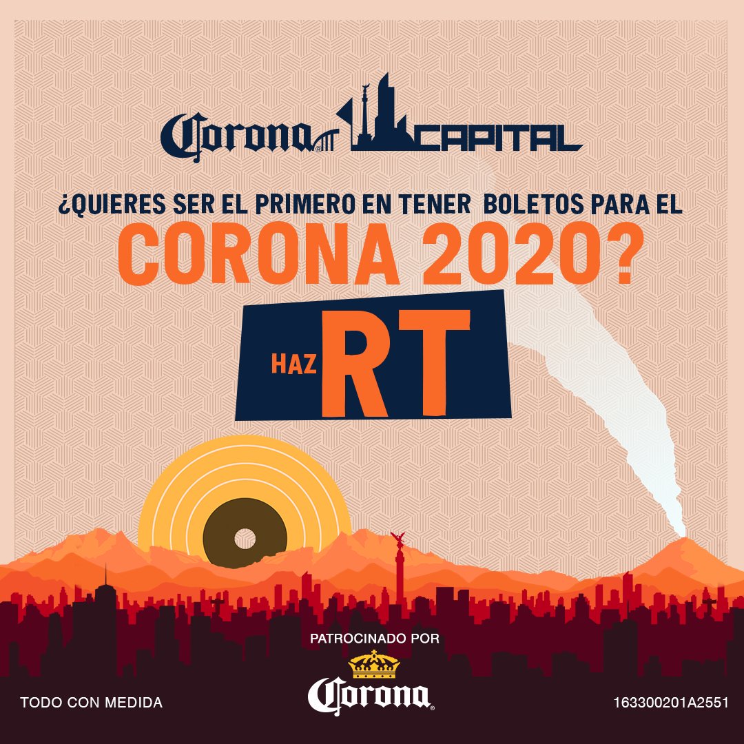 Parece lejos pero en un abrir y cerrar de ojos ya podrías estar en el #CoronaCapital 2020 😎.
Haz RT y ya estarás participando 🤘. Aquí las bases 👉:  bit.ly/boletos_corona…