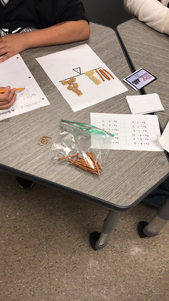 slespetty's tweet photo. Modeling equations with pretzels and Chex is way more fun than modeling with algebra tiles!! #ctmswolves #TGIF https://t.co/UfYdbGfacL