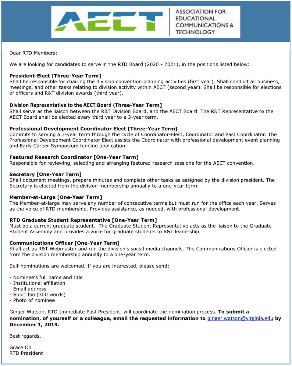 Meina Zhu Aect Rtd Call For Nominations Due 12 1 19 Aectrtd Aect19 Aect19inspired Aect