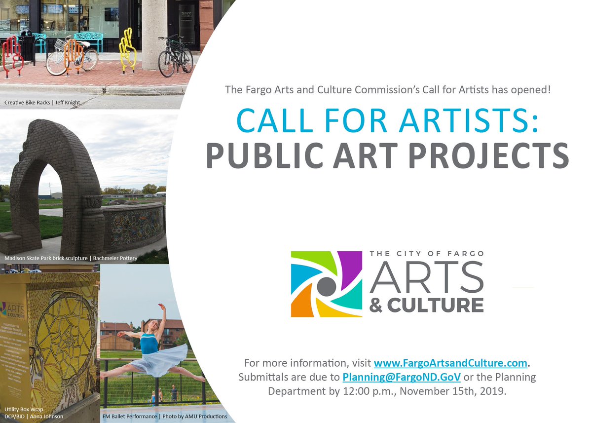 Closing in one week! The Fargo Arts and Culture Commission's Call for Artists: Public Art Projects closes at 12:00 noon, on Friday November 15.

#fargo #cityoffargo #publicart