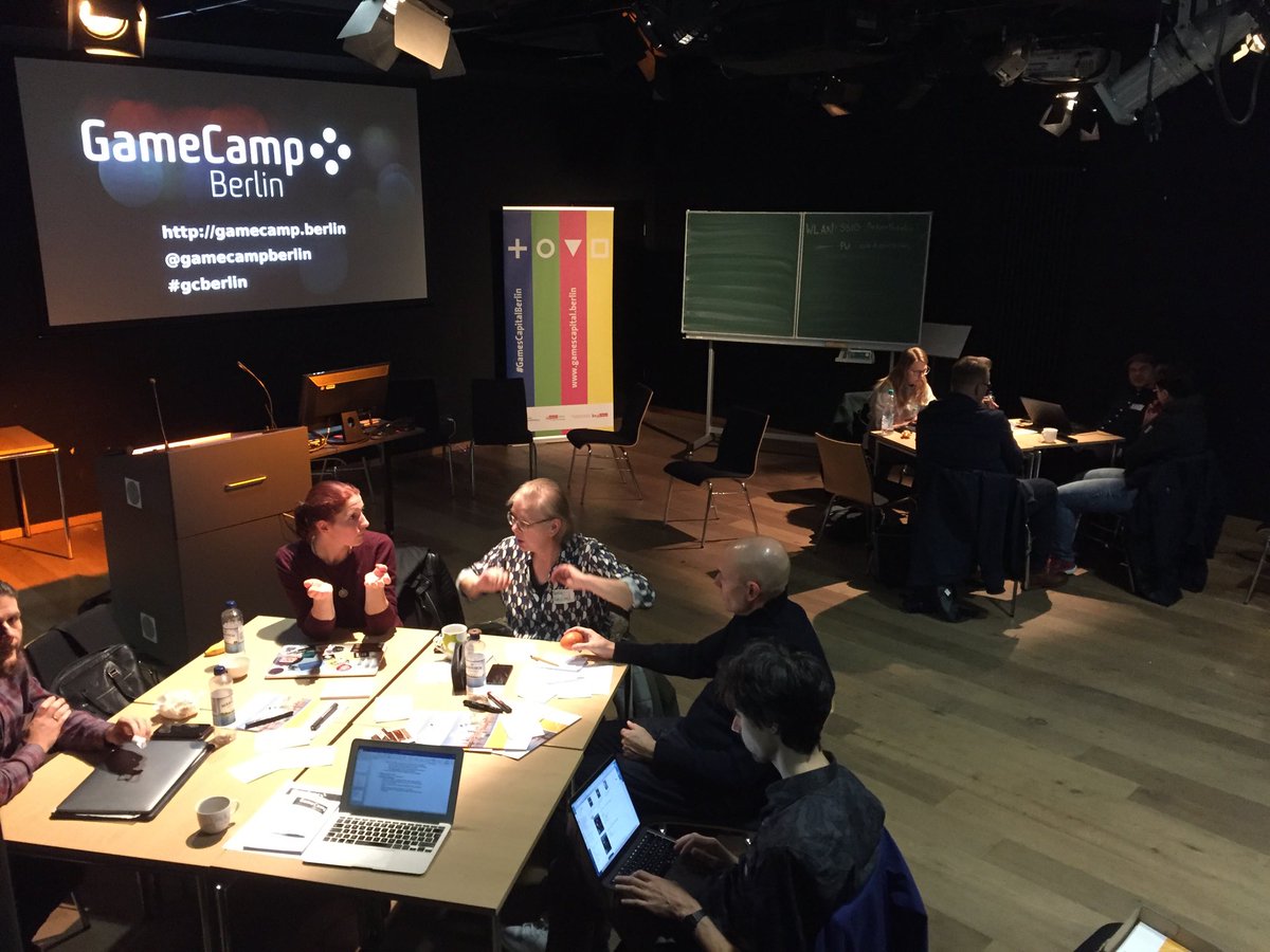 Small-group discussion time at ⁦<a href="/gamecampberlin/">GameCamp Berlin</a>⁩: ~20 game studies researchers and practitioners discussing the status quo and perspectives of #gamestudies in Germany. #gcberlin #gamescapitalberlin